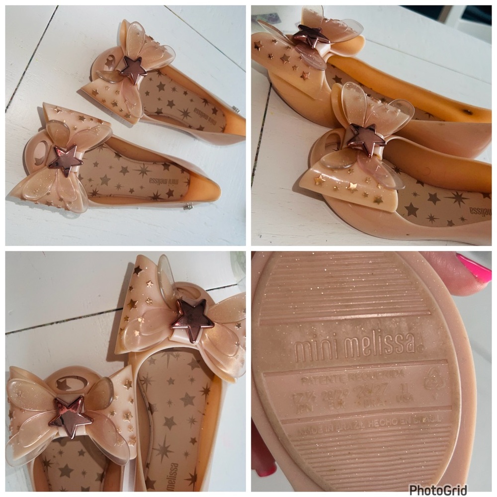 Mini Melissa Kids' Star Bow Shoes - Tan and Gold